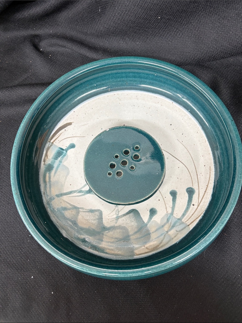 Handcrafted Teal Ceramic ikebana bowl vase